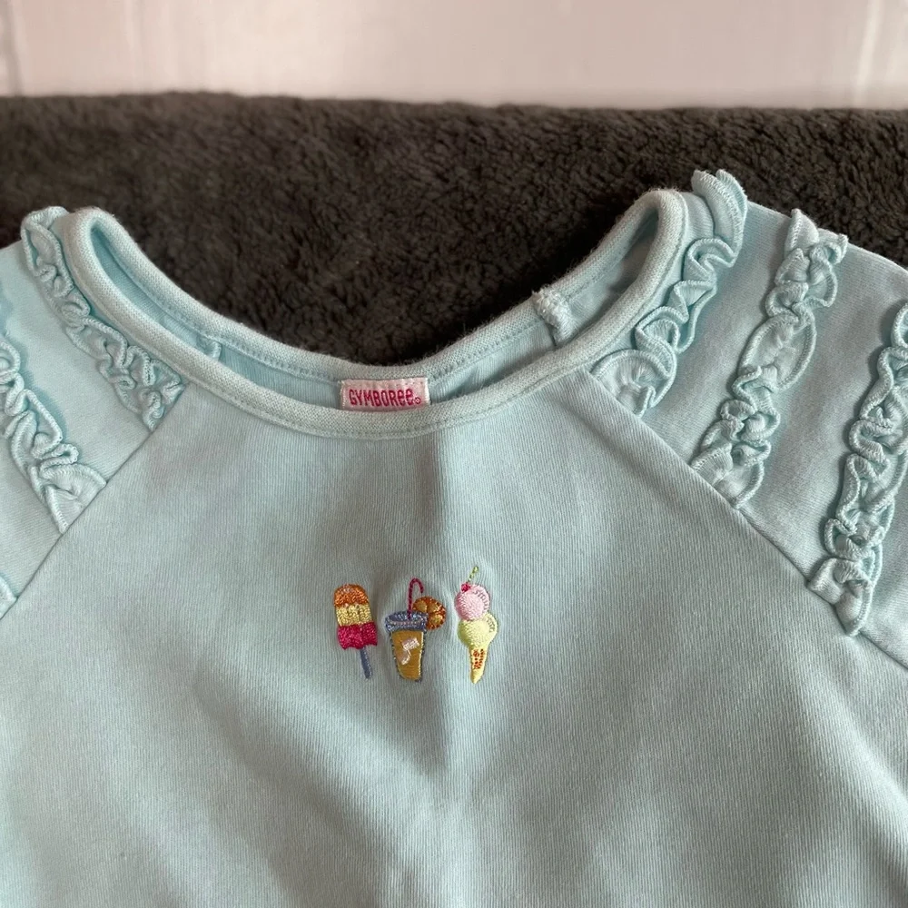 Vintage GYMBOREE Ruffle Sleeve Girls Top and Jeans Embroidery details Set 4Y